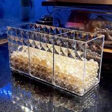 Transparent Acrylic 3-Compartment Cosmetic Storage Box - Perfect For Eyebrow Pencils And Brushes, Portable Organizer With Multiple Compartments, Perfect For Desks And Makeup Brush Racks, Makeup Brush Rack | Modern Makeup Box | Acrylic Makeup Box, Cosmetic Storage And Organization