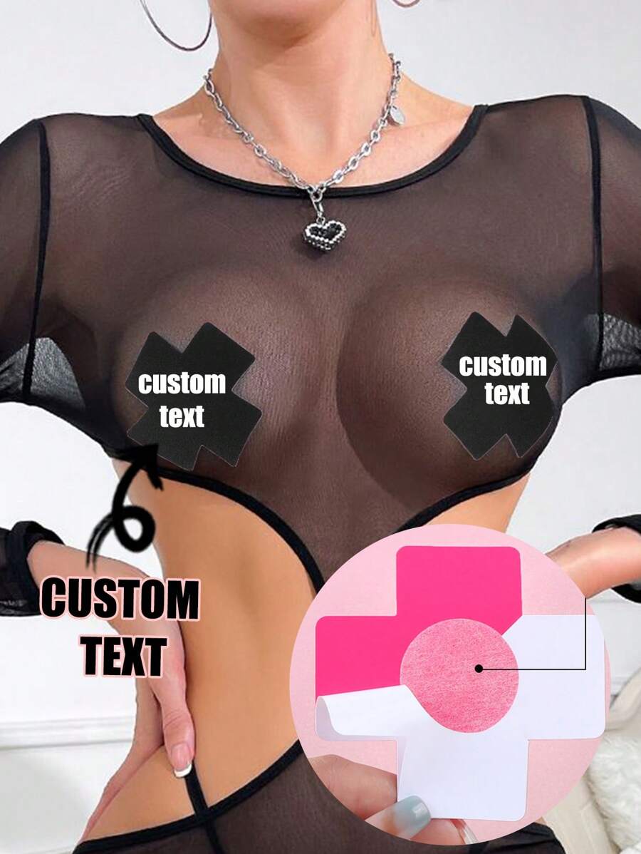 1 Pair Of Disposable Milk Patches With No Trace And Anti-Protrusion Points, Cross-Shaped Chest Patches And Letter Patches, Customizable Chest Patch Text Content, Summer, Birthday, Anniversary, Living Room, Bedroom, Colorful Customization, Personalized, Unique, Customized Treasure Discovery, Personalized Gift