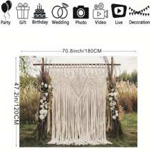 1pc2D Bohemian Outdoor Wedding Theme Beige Floral Handmade Tassel Pattern Background Fabric For Outdoor Wedding Party Decoration Banner Photography Background Vinyl