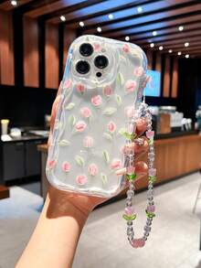 1pc Minimalist Tulip Flower Shockproof Phone Case With Fashionable Heart-Shaped Lanyard, Compatible With Apple 11 12 13 14 15 Pro Max/13 Pro Max XR XS 16 16 Pro Max And A54 5G, A52, A14, A15, A12, S22, S21 Series, Great For Valentine's Day Gift Waterproof Anti-Fall Scratch Resistant - Multicolor - View 3