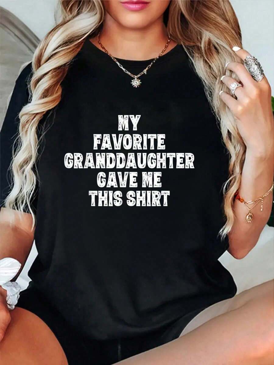 Camiseta divertida de abuelo y abuela de parte de la nieta, camisetas de verano para mujeres, camisetas gráficas para mujeres - Negro - Ver 1
