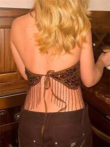 Women Halter Top, Tie-Up Sleeveless Tops Backless Sequined Summer Vest For Club Party