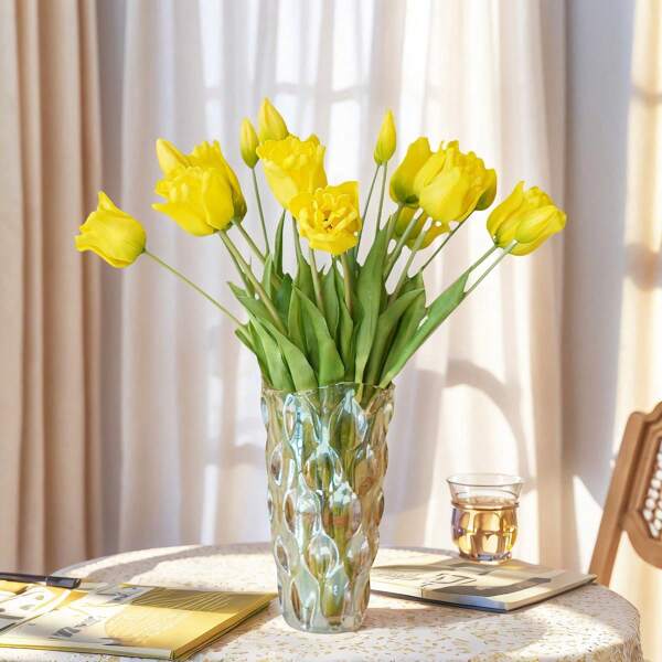 Ramo de 5 piezas de tulipanes artificiales de tacto real, flores falsas para decoración del hogar, mesa, boda, Día de la Madre, fiesta, Pascua y cualquier ocasión (Múltiples colores disponibles)