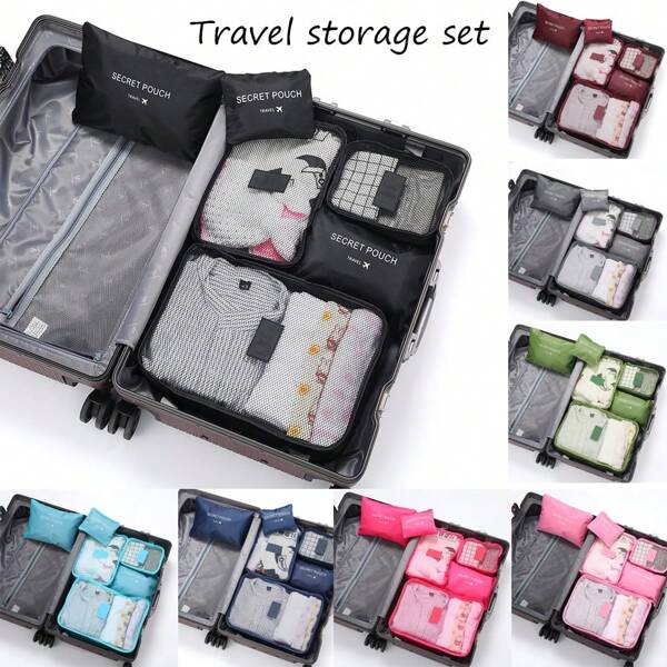 6-Piece Travel Packing Organizer Set For Luggage - Multifunctional Storage Bags, Packing Cubes, Polyester Pouches, Packing Cube Organizers, Mesh Compartment Bags, Perfect For Clothes, Shoes, Cosmetics, Toiletries And Camping Gear, Essential For Outdoor Travel