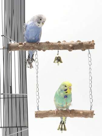1pc Pepper Wood Bell & Double Layered Sanding Perches & Swing & Cage Accessories For Parrot Cage Bird Stand & Toys Suitable For All Seasons