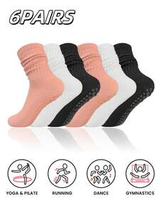 6 Pairs Unisex Yoga Crew Socks, Women's Pilates Socks, Long Elastic Non-Slip Yoga Socks For Leisure, Hospital - Multicolor - View 7