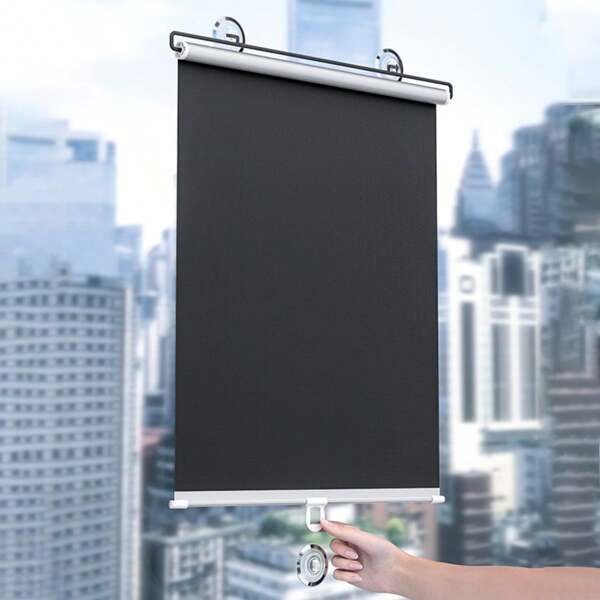 No-Drilling Blackout Blind Shade With 3 Suction Cups Temporary Portable Roller Window Curtain For Home Office Car Black 100% Shade