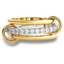 1 set de varios estilos de anillos de mujer con incrustaciones de cobre y circonita cúbica, chapados en oro, no se desvanecen, anillos apilables, mejor regalo decorativo para mujeres