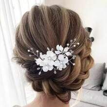 Peineta de boda con perlas hecha a mano, accesorios de color plata para decoración de vestido de novia