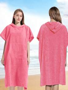 1 Pc Plush Changing Robe, Fluffy Wearable Blanket, Soft Oversize Hooded Towel Surf Poncho With Pocket For Aquatics & Home Back To School - Multicolor - View 8