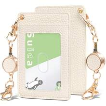 1 件皮革巴士带伸缩线圈身份证卡盒轻巧紧凑适合包括月票工作证学校身份证卡夹卡夹钱包名片夹信用卡夹卡片夹女士女士男士钱包钥匙扣卡片钱包 - 彩色 - 查看 10