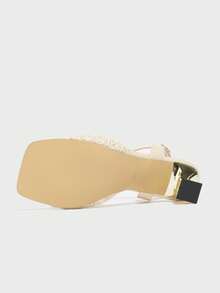 New Stylish High-End Wedding Heels For Women, Spring/Summer Fashion Square Toe 3D Hollow Mesh Platform Sandals, Hawaiian Floral Cutout Soft Comfortable Sexy Slides, Suitable For Outdoor Party, Nightclub, Fashion Show, Casual, Apricot Color - Apricot - View 9