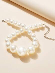 1pc Exaggerated Simple Pearl Pendant Necklace - White - View 2