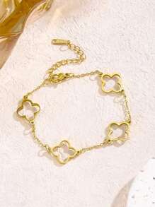 1 pieza Pulsera de acero inoxidable minimalista con flor de cuatro hojas hueca, adecuada para uso diario o fiesta de las mujeres, gran regalo para el Día de la Madre