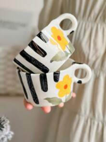 1 buah Mug Keramik Lucu Buatan Tangan, Cangkir Minum Berkualitas Tinggi yang Dilukis Tangan, Kapasitas Besar untuk Pelajar, Susu, dan Oatmeal - MultiWarna - View 3