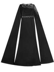 Women Elegant Full Sleeve Sparkling Pearls Rhinestone Birthday Evening Party Dress, Formal, Gown, For Wedding Guest - Black - View 4