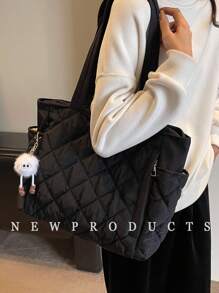 New Fashion Large Capacity Quilted Diamond Design Double Handle Shoulder Tote Bag, Lightweight And Portable, Women's Wallet, Suitable For Outdoor Travel In Summer, Decorated With Animal Pendants, Travel Essential Backpack
