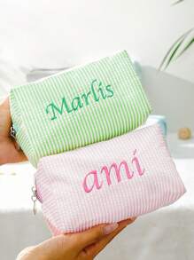 Embroidered Name Makeup Bag, Corduroy Makeup Pouch Custom, Sanitary Napkin Storage Bag, Travel Makeup Bag, Personalized Storage Bag, Makeup Bag, Travel Accessories Multi-Functional, Space-Saving Versatile, Large Capacity, Lightweight, Functional, Practical, All-Purpose, Colorful, Cute, Commuting, Business Casual, Ideal Gifts For Him, Ideal Gifts For Holiday/ Vacation, For Outdoors/Outings/Travel/Hiking/Stadium/Sports/Climbing, For Business/Commute/Work/Office, Mother's Day Gifts Women