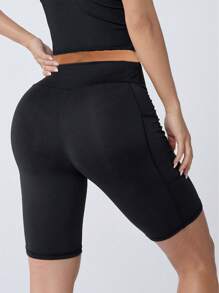 1pc Women's Dual Side Pocket Yoga Shorts - Summer Outdoor Sports Tight Fitted 5-Point Pants, High Waist High Elastic Thin Fitness Shorts