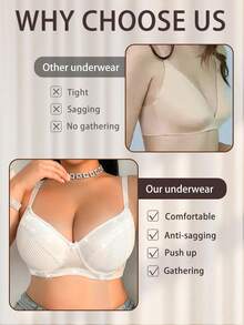 Plus Size Women's Bra With Rhinestone Design, Soft & Comfortable, Underwired Bra - White - View 6