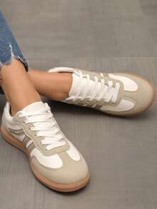 Women's Casual Sports Shoes, New Lightweight Soft-Sole Non-Slip Contrast Color Outdoor Sports Shoes For Spring And Autumn - White Khaki - View 2