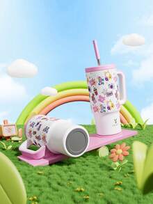 24oz Handled Insulated Tumbler, Vacuum Sealed Stainless Steel Travel Mug With Straw, Vacuum Insulated Water Bottle, Reusable Stainless Steel Water Bottle - Keeps Hot/Cold For 24 Hours (Bright Pink Girly Design) - Pink - View 5