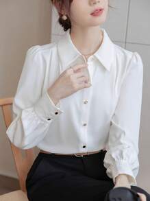 QIANZHIDU White Plain Women Blouses Long Sleeve Tops Office Outfits For Women Work Tops Women Modest Outfits For Women Brunch Women Outfit Music Festival Outfits Business Meeting Wedding Fall Women Clothes Back To School Clothes Elegant Women Modest Women Western Women Wear Going Out Tops Women Teacher Outfits For Women Business Casual Woman Work Women Blouses Business Professional Women Corporate Outfits For Women