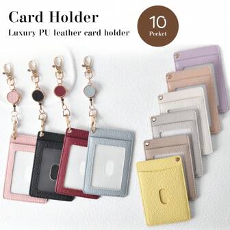 1 件皮革巴士带伸缩线圈身份证卡盒轻巧紧凑适合包括月票工作证学校身份证卡夹卡夹钱包名片夹信用卡夹卡片夹女士女士男士钱包钥匙扣卡片钱包