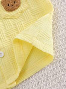 2pcs/Set Toddler Boys Textured Pocket Bear Embroidered Shirt And Shorts Street Fashion Children Outfit