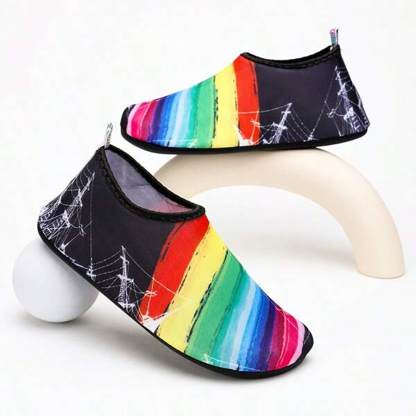 New Colorful Patchwork Contrast Color Sports Shoes, Indoor Fitness Soft Sole Yoga Shoes, Outdoor Swimming Surfing Water Shoes Non-Slip