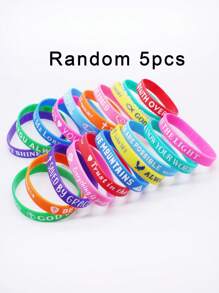 5pcs/10pcs/20pcs Set Assorted Color Bible Verse & Inspirational Phrase Silicone Bracelets, Suitable For Daily Wear And Gift-Giving