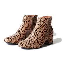 Women's Black Vegan Suede Cheetah Faux Suede Cognac Vegan Suede Natural Faux Suede Smokey Taupe White PU Chunky Low Heel Zip-Up Ankle Boots – Minimalist Round/Pointed Toe Fashion Booties [Size Up Half Size] - 獵豹人造麂皮 - 查看 4