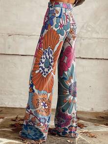 Colorful Floral Loose Fit Fashion Creative Retro Novelty Wide Leg Pants - Multicolor 2 - View 3