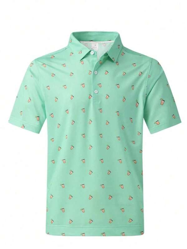Camiseta polo para hombres que absorbe la humedad, de secado rápido y con rendimiento, de corte regular, con estampado de moda y manga corta