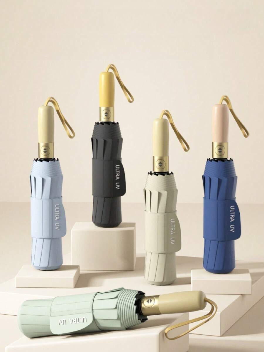 1pc Fully Automatic Jumbo Umbrella, Weather-Proof Black Coating UV Protection Folding Dual-Purpose Sun & Rain Umbrella, Suitable For Outdoor Travel Use - Multicolor - View 1