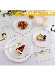 25 pièces Assiette de gâteau blanc, service de couverts de mariage de haute qualité, réutilisable et facile à nettoyer. Parfait pour la décoration de mariage, la décoration de fête, les anniversaires, les réunions de famille, les activités en plein air, l'école, la décoration de salle à manger et de cuisine pour les dîners de groupe