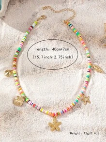 1 Stück Halskette mit Seestern- und Muschelperlen-Anhänger, bohemian Ozean Urlaubsstil, lässige Mode, geeignet für den täglichen Gebrauch