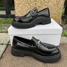 Fashion Chunky Loafer Shoes For Man Platform Height-Increasing Bright Patent Leather Business And Casual Men Shoes - 黑色 - 查看 9