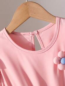 Vestido dulce de niña joven rosa con flores 3D, vestido de tul estilo cuento de hadas para niña joven apto para fiesta de cumpleaños, fotografía, pasarela, vacaciones en la playa, uso casual - Rosa - Ver 7