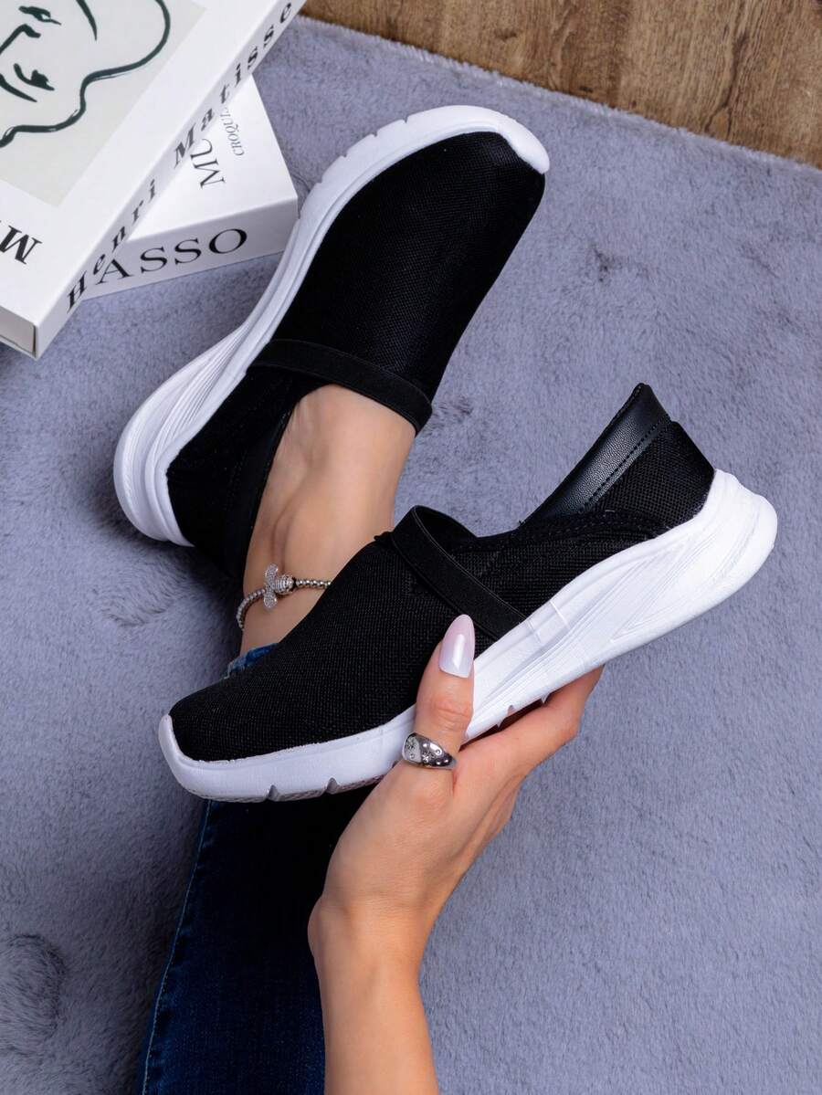 sneakers para mujer tipo calcetín, tenis bajos slip-on, zapatillas knit mujer, calzado urbano femenino, sneakers ligeros mujer, tenis elásticos para caminar, zapatos deportivos de malla para mujer. - Negro - Ver 1