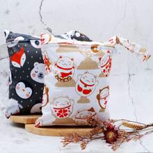 2 Pcs Cartoon Wet Bag, Waterproof Polyester Beach Diaper Laundry Baggie, Large Swimmer Dry Pouch, Small Makeup Cosmetic Travel Zipper Storage Toiletry Handbag For Girl