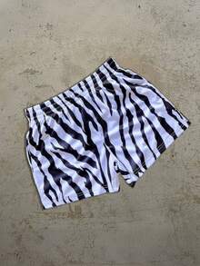 Men's Casual Drawstring Waist Zebra Print Shorts, Summer Season - Multicolor - View 2