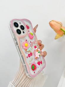Cartoon Flower Painted Accessories, Cream Wavy Edge Transparent Pendant With Chain, Minimalist Design Compatible With IP Phone Cases, Galaxy, 11/12Pro/12/12X/13Pro/14Pro/15Pro/X3pro/ Compatible With Redmi 10/9/Note9/12c/Note11pro/Note8Pro/9C/9a, Shockproof Phone Protective Case Waterproof Anti-Fall Scratch Resistant - Multicolor - View 5