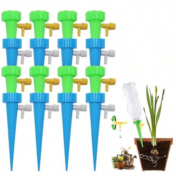 1/6/12 piezas Dispositivo de inserción de auto-riego para plantas, sistema de control de agua automático con válvula de liberación lenta, sistema de control de volumen de agua ajustable, adecuado para plantas, disfruta de tus vacaciones (color del accesorio al azar)