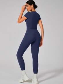 Set aus Damen feuchtigkeitsableitendem Rundhals-Oberteil und Fitnesshose, für Frühling/Sommer