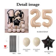 Bộ 49 quả bóng cột số màu caramel, bao gồm bóng bay số màu caramel 32in (81,28cm), bóng bay cao su tròn màu be, trắng và đen, thích hợp cho kỷ niệm, trang trí sinh nhật, cô dâu, đám cưới, tốt nghiệp, ngày lễ, trang trí tiệc - Bộ bóng đen Caramel Numbers - Xem 13