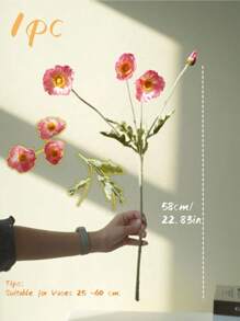 1 Stück künstliche Mohnblume mit 3 Blüten und 1 Knospe, 58CM lange nicht verblassende Kunststoffpflanze künstliche Blumenstrauß, einfacher und moderner Stil, kann gebogen werden um Formen zu gestalten - für DIY, Heimdekoration und Vasen Blumenarrangements, Hochzeit, Party