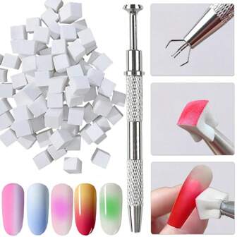 50 st mini-svampblock med 1 st gripare, manikyr nagellackering gel ombre färgsvamp gradient nagelgellack verktyg, nageltillbehör, nagelverktyg, nagelkonstverktyg, tillbaka till skolan, naglar, nagelverktyg för press-on naglar