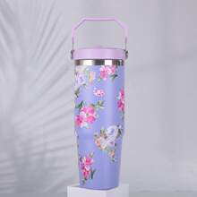 1pc Floral Stainless Steel Vacuum Insulated Travel Mug, Large Capacity Outdoor Cup