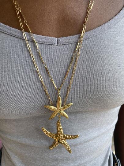 Fashion Minimalist Stainless Steel Starfish Necklace, Summer New Arrival